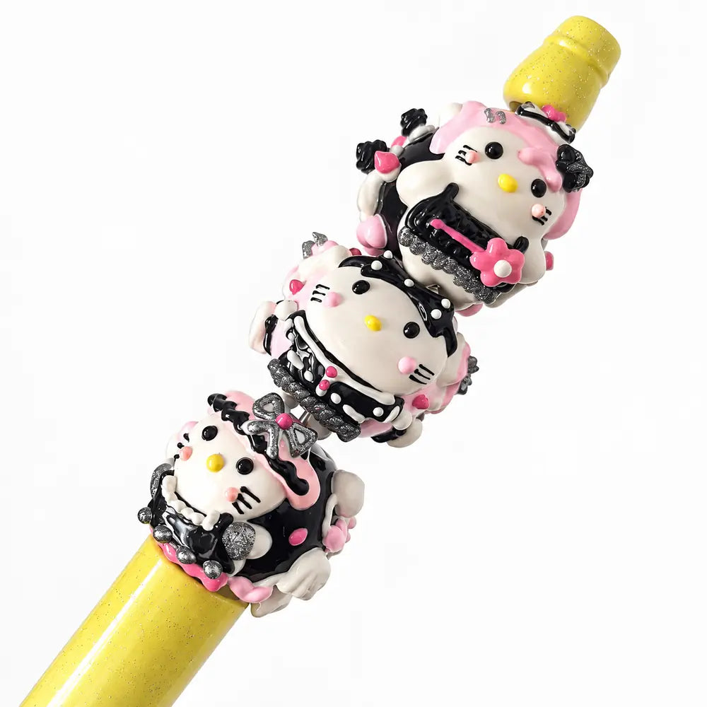 Hand-Painted Gothic Cat Bead Set – 9 Pieces