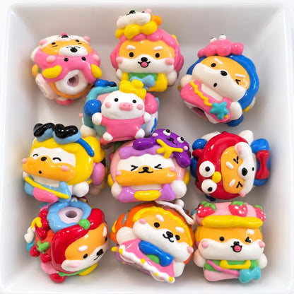 Hand-Painted Shiba & Corgi Bead Set – 10 Pieces