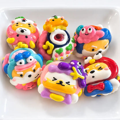 Hand-Painted Shiba & Corgi Bead Set – 10 Pieces