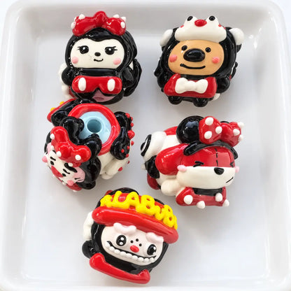 Red & Black Hand-Painted Acrylic Bead Set – 10 Pieces
