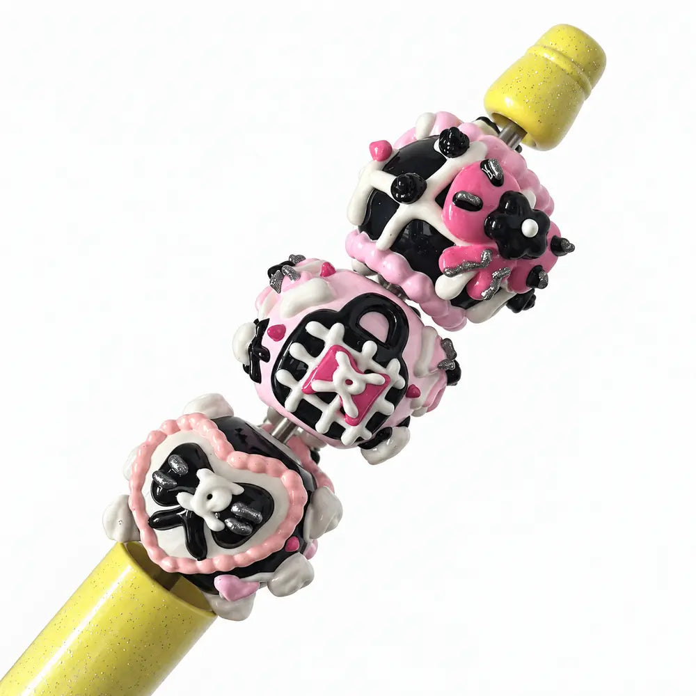 Hand-Painted Gothic Cat Bead Set – 9 Pieces