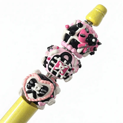 Hand-Painted Gothic Cat Bead Set – 9 Pieces