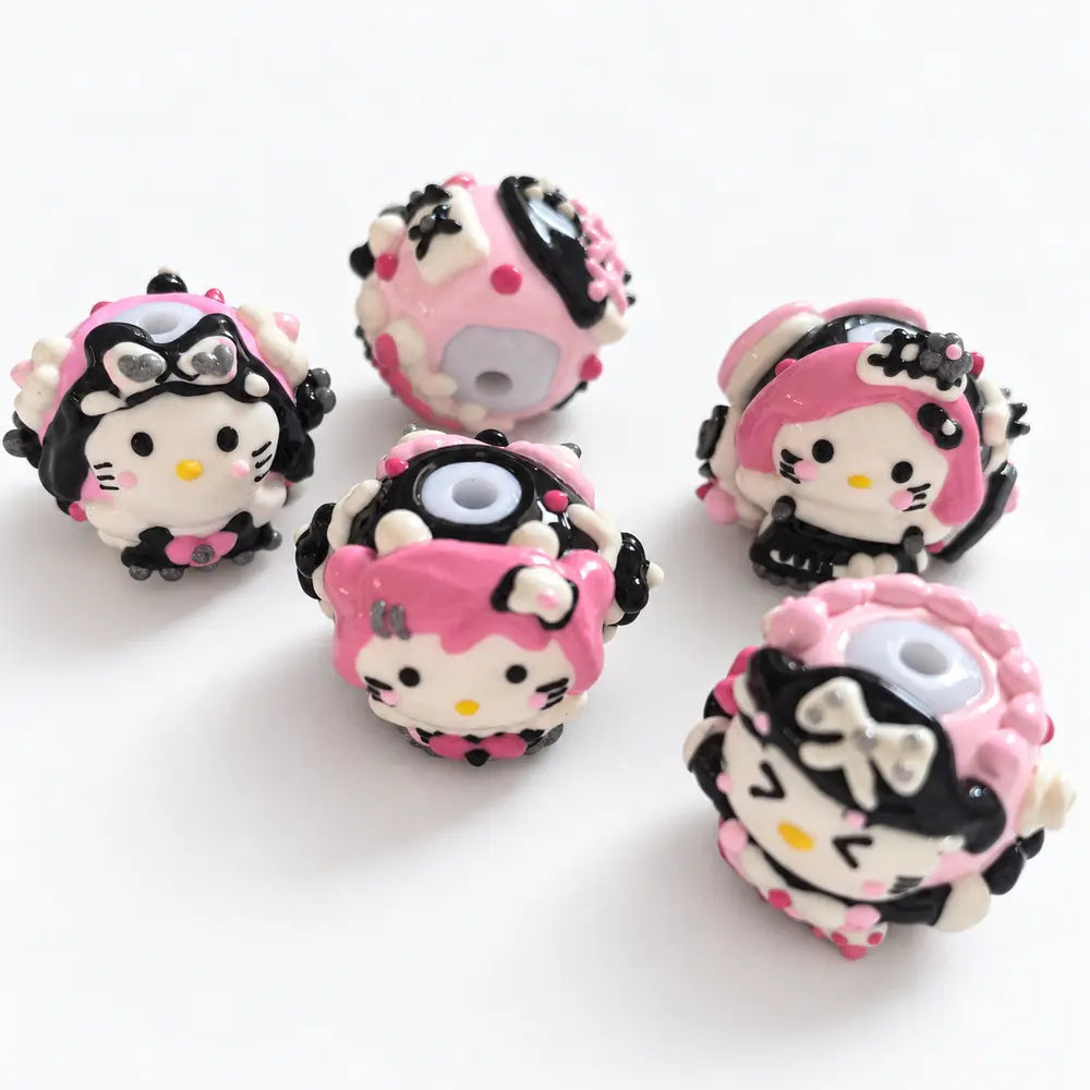 Hand-Painted Gothic Cat Bead Set – 9 Pieces