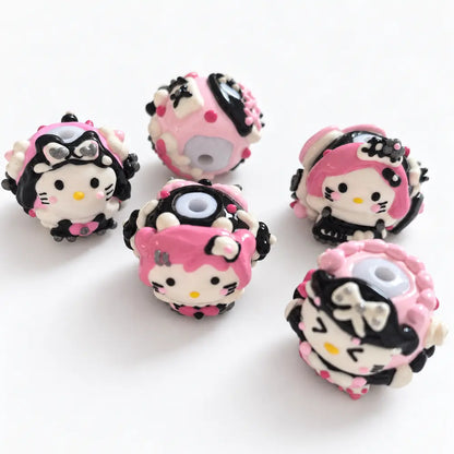 Hand-Painted Gothic Cat Bead Set – 9 Pieces