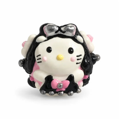 Hand-Painted Gothic Cat Bead Set – 9 Pieces