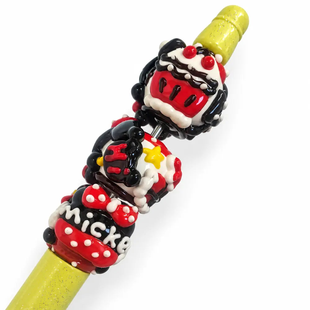 Red & Black Hand-Painted Acrylic Bead Set – 10 Pieces