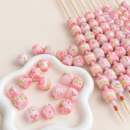Spring blush and mint handmade 3D beads in soft pink and green, assorted patterns and center holes